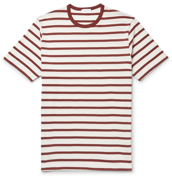 Photo: Sunspel - Striped Cotton-Jersey T-Shirt - Men - Burgundy