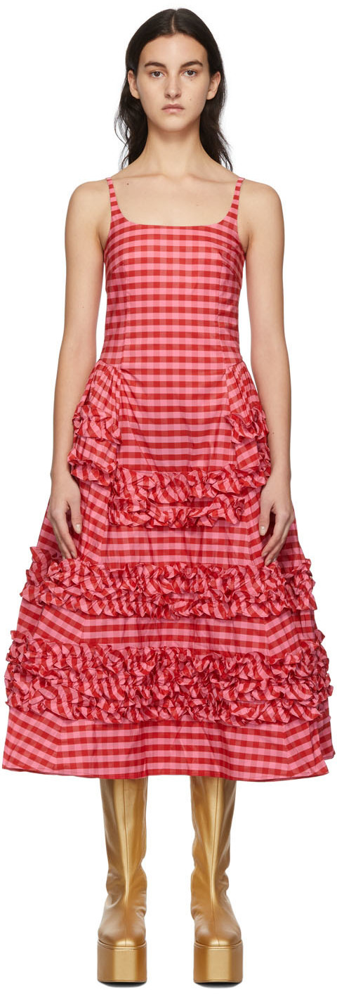 molly goddard red dress Molly Goddard Pink & Red Ruby Frilled Dress Molly Goddard