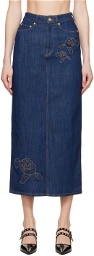 GANNI Blue Rose Denim Maxi Skirt
