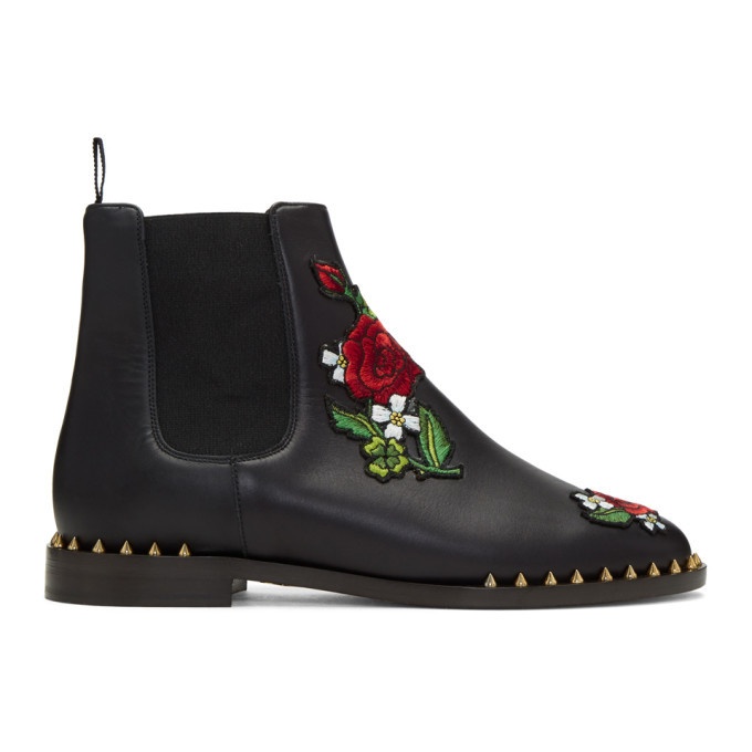 Charlotte Olympia Black Floral Studded Chelsea Boots Charlotte Olympia