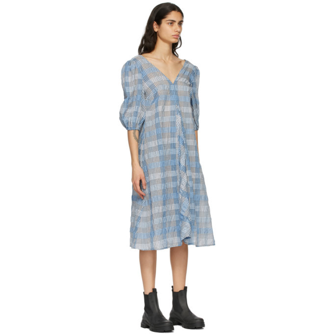 ganni blue gingham dress GANNI Checked Seersucker Mini Dress | Blue