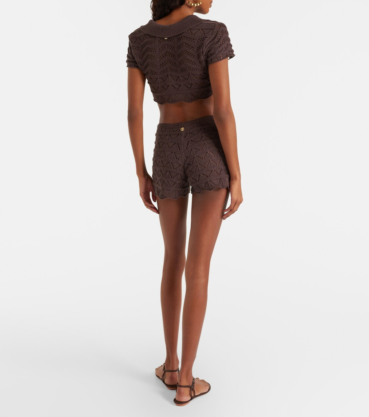 Bananhot Mina open-knit cotton-blend shorts