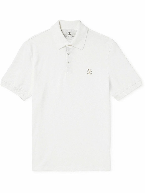 Photo: Brunello Cucinelli - Logo-Print Cotton-Piqué Polo Shirt - White