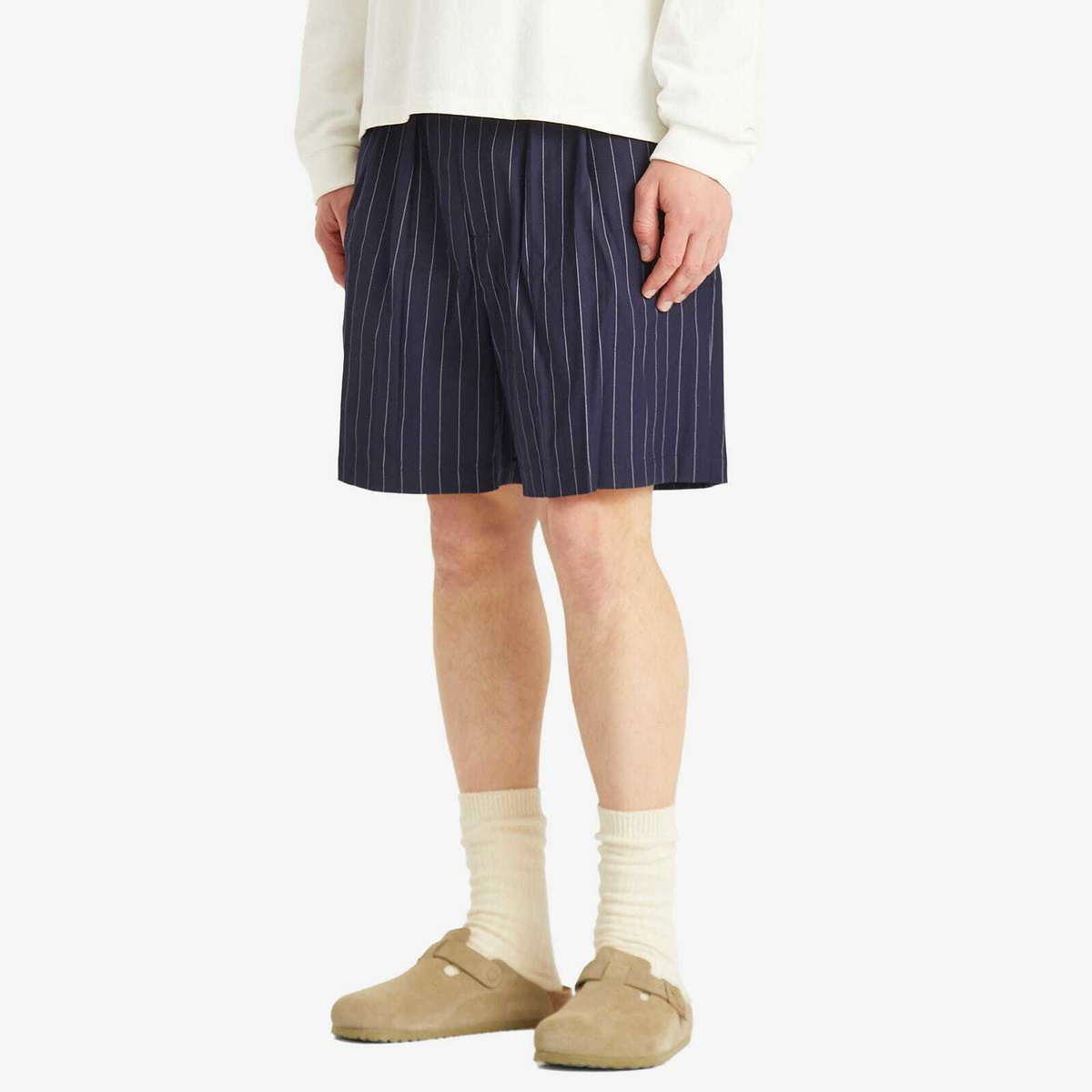 Late Checkout Men's Pinstripe Origami Shorts in Navy