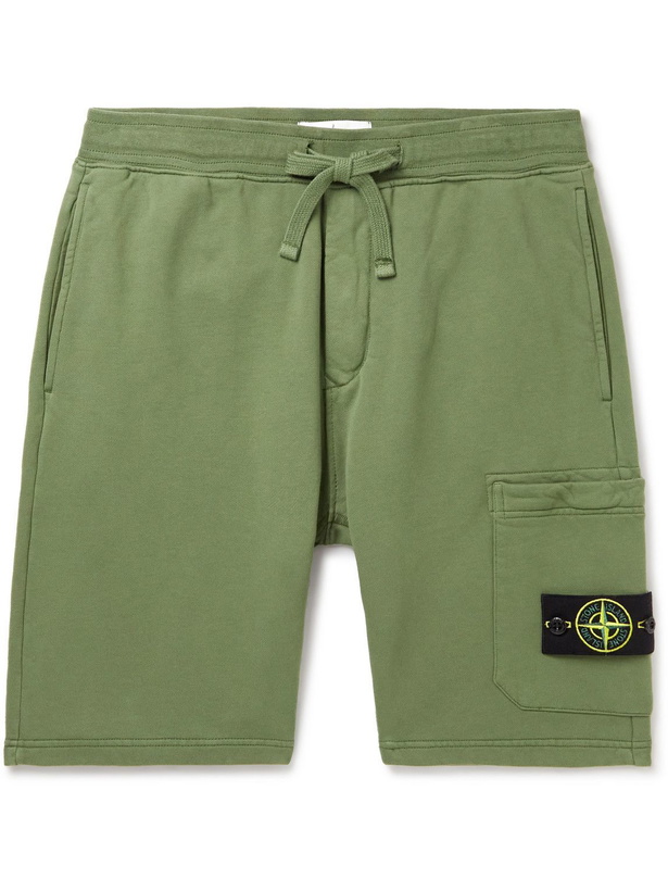 Photo: Stone Island - Straight-Leg Logo-Appliquéd Cotton-Jersey Drawstring Shorts - Green