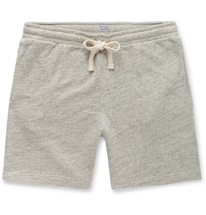 Photo: Hartford - Mélange Loopback Cotton-Jersey Drawstring Shorts - Gray