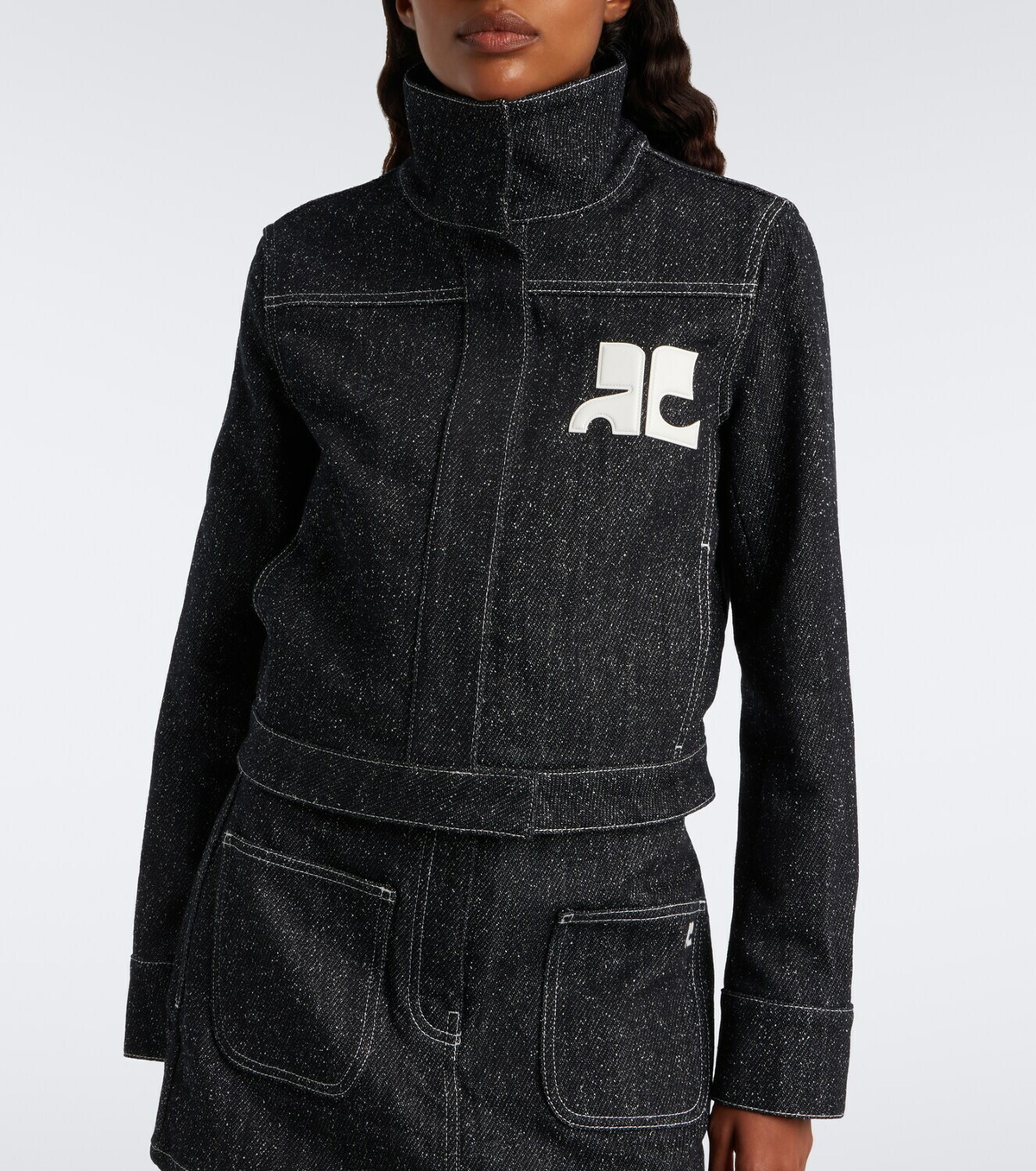 Courrèges Logo denim tweed jacket