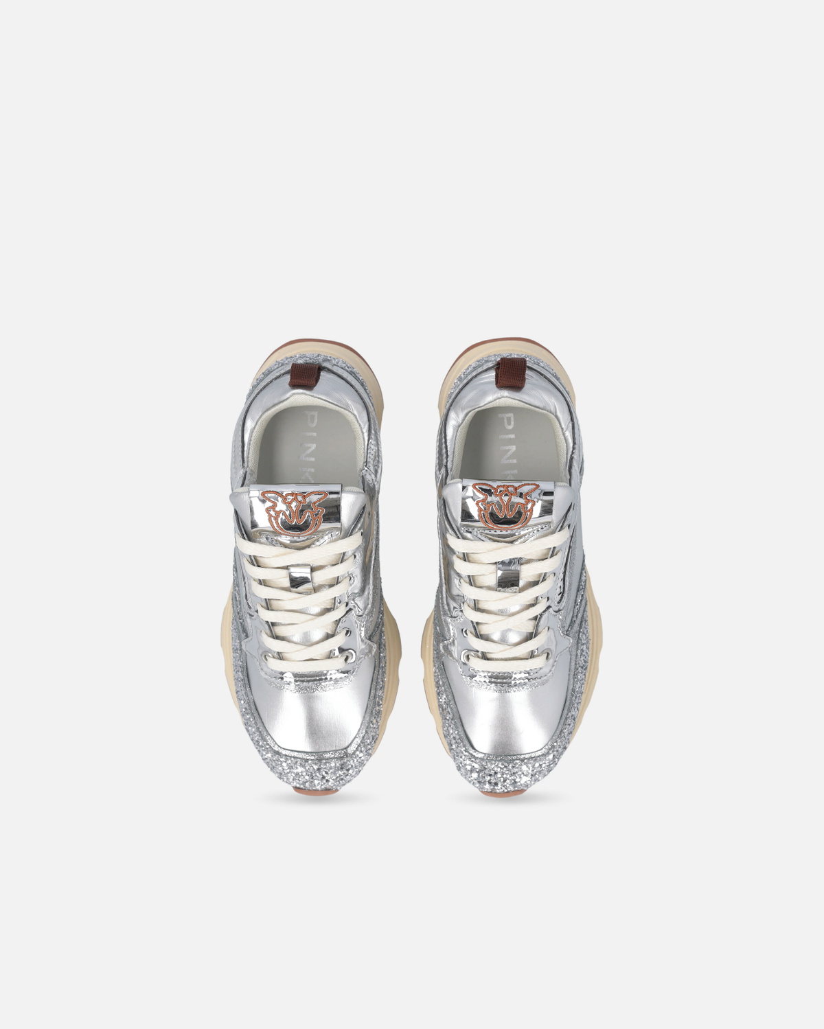 Pinko Silver Glittery Laminated Sneakers Silver