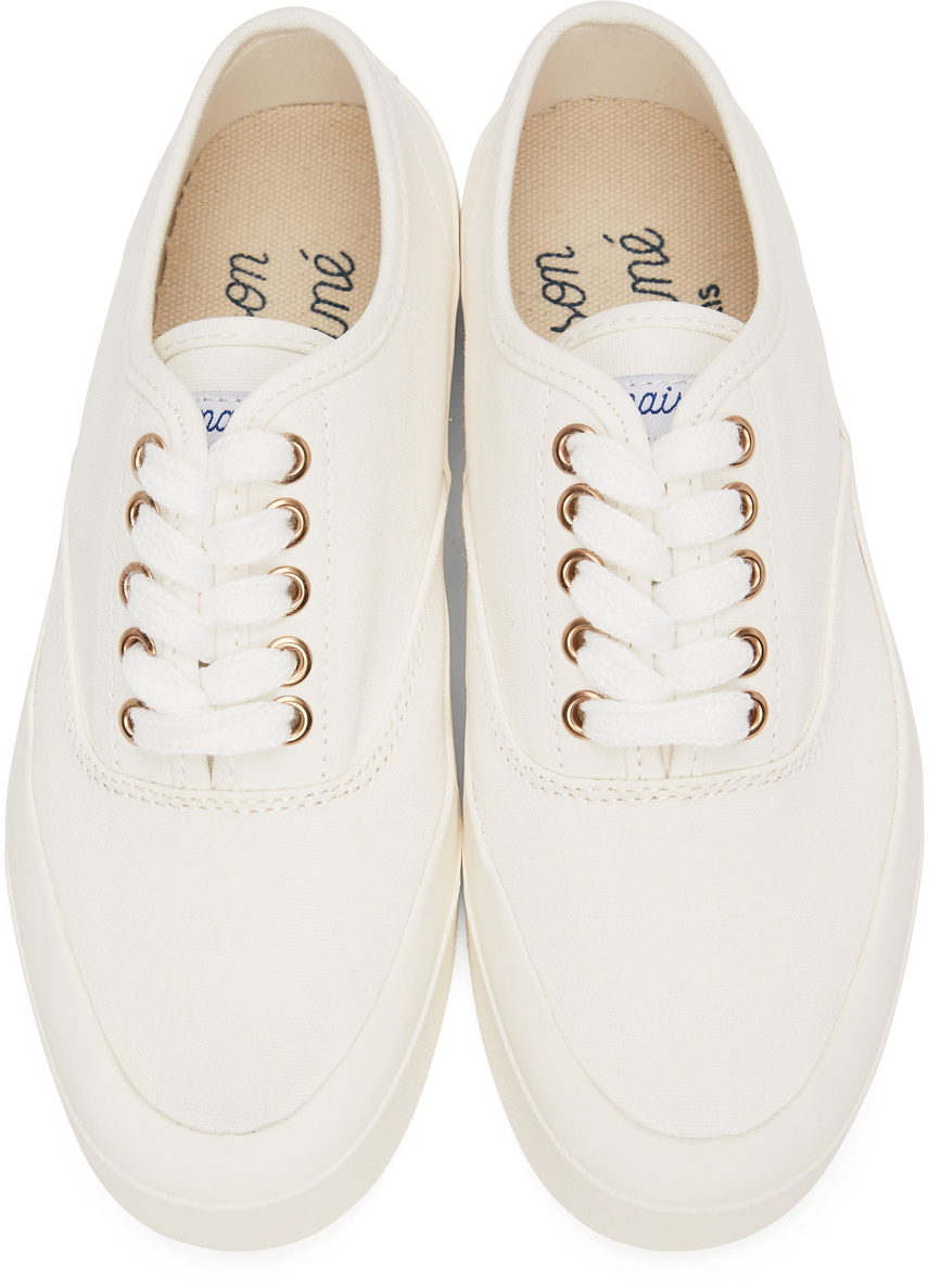 Maison Kitsuné White Canvas Laced Sneakers
