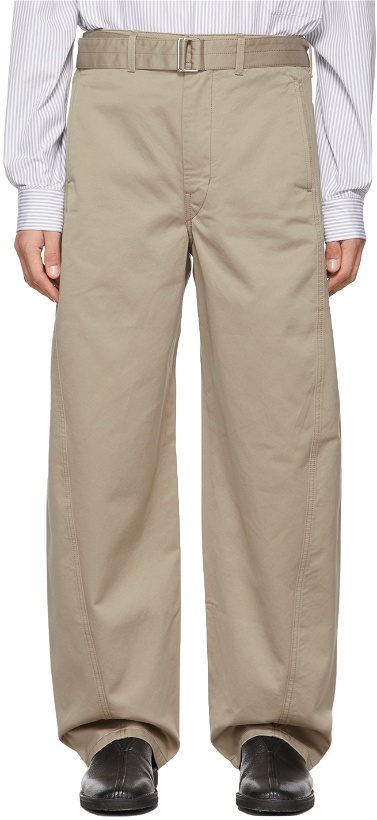 Photo: Lemaire Taupe Belted Twisted Trousers