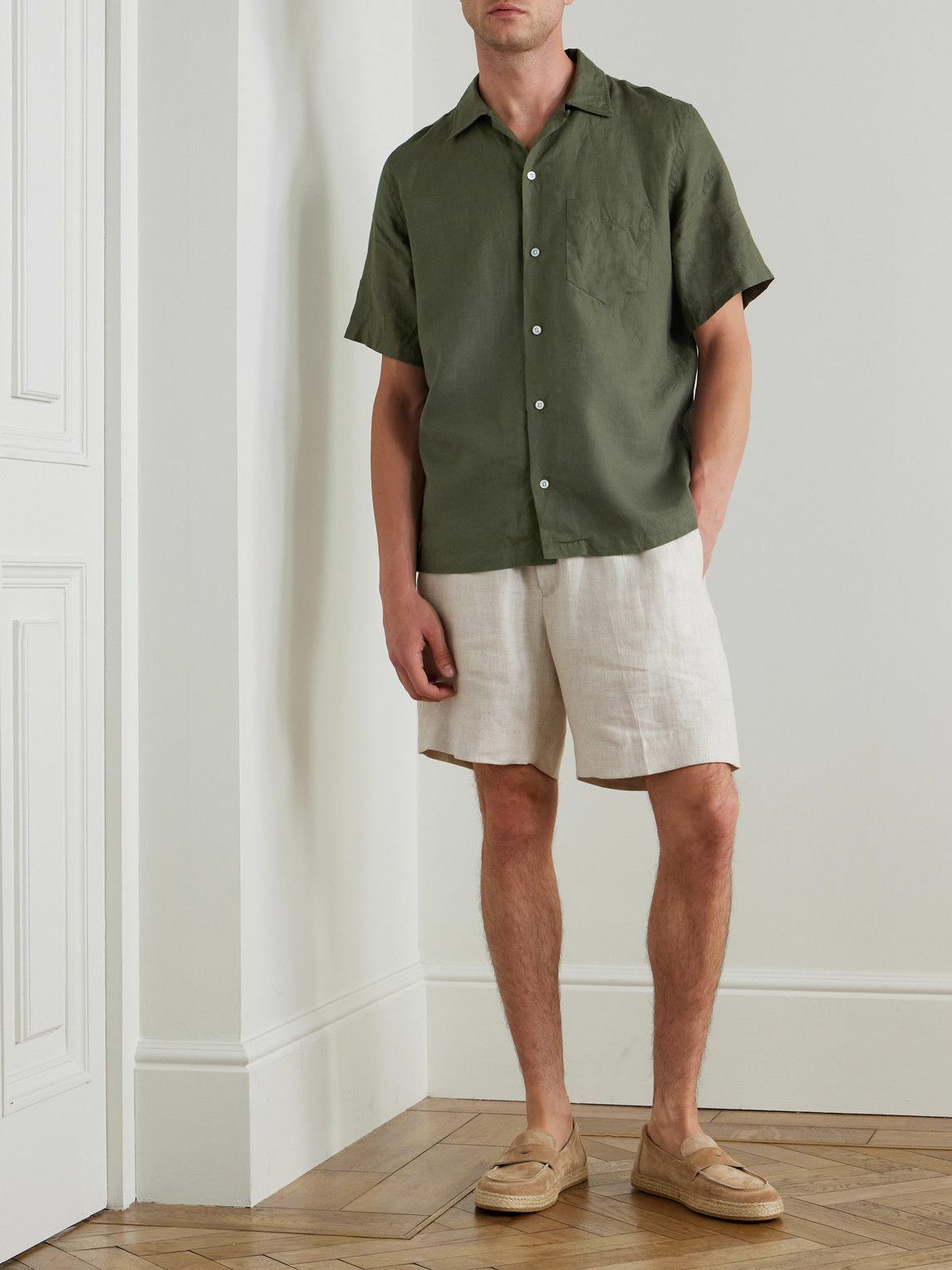 Kingsman - Drake's Convertible-Collar Linen Shirt - Green