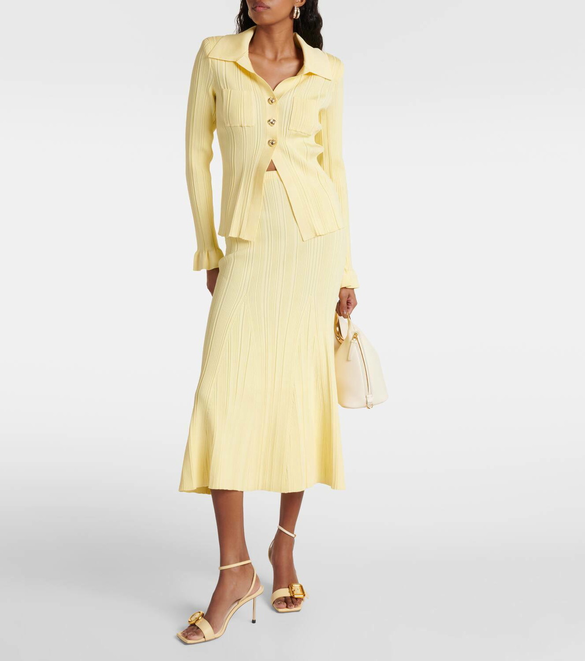 Self-Portrait Ribbed-knit flared midi skirt Self-Portrait