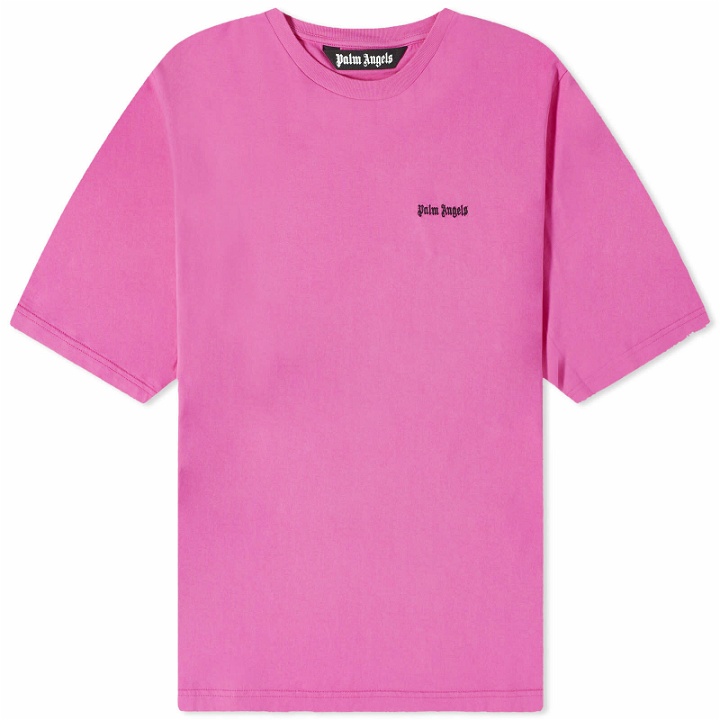 Photo: Palm Angels Men's Embroidered Logo Pocket T-Shirt in Fuschia