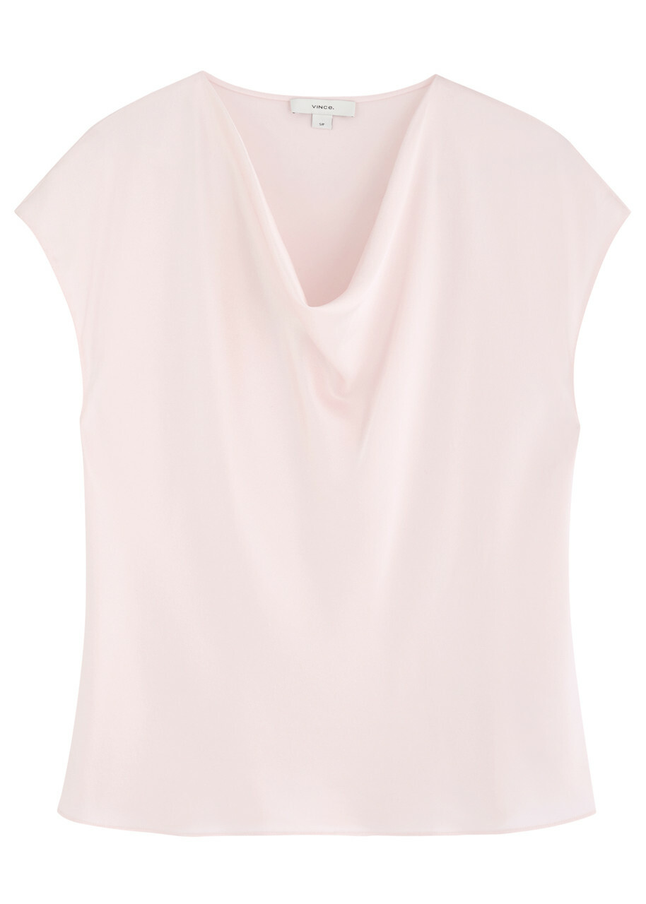 Vince Draped Silk-satin top Light Pink