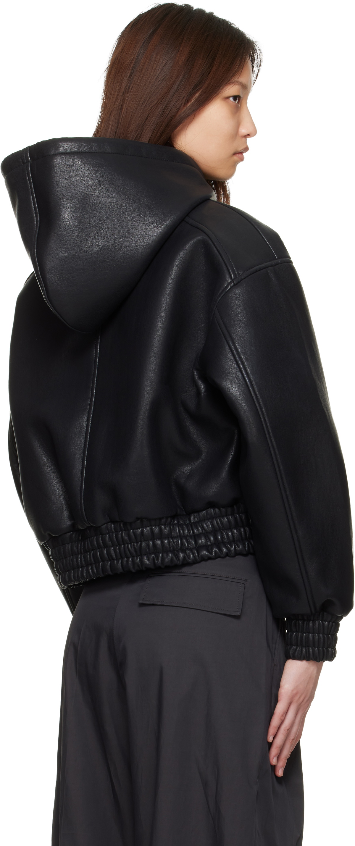 The Frankie Shop Black Jackson Bonded Faux-Leather Bomber Jacket
