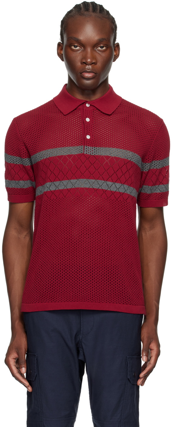 トップス polo shirt / BEAMS BEAMS PLUS Burgundy Mesh Stripe Polo Beams Plus