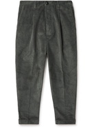 AMI PARIS - Pleated Tapered Cotton-Corduroy Trousers - Gray