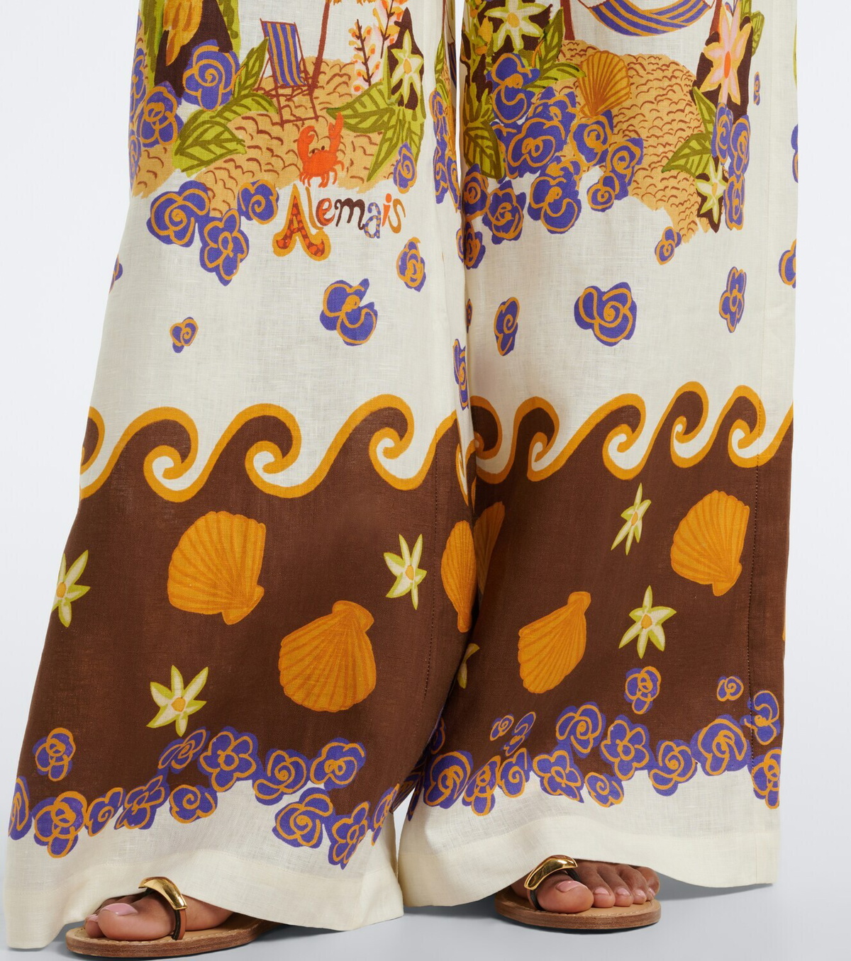 Alémais Island Cove printed linen wide-leg pants