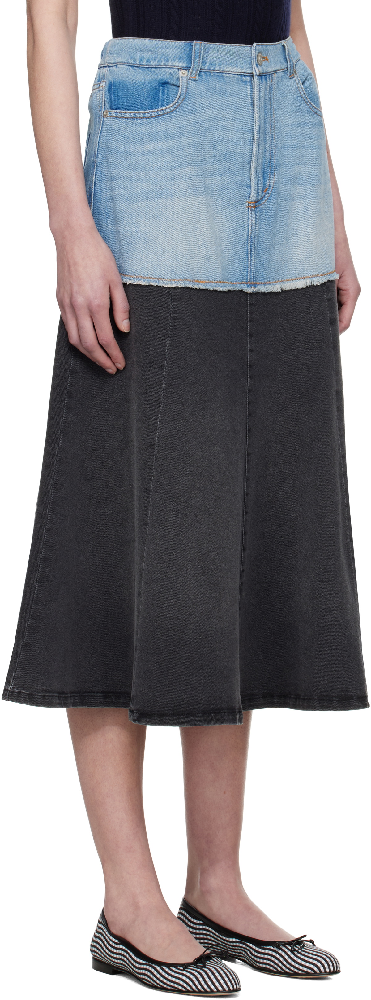 SEA NY Blue & Black Elle Denim Midi Skirt
