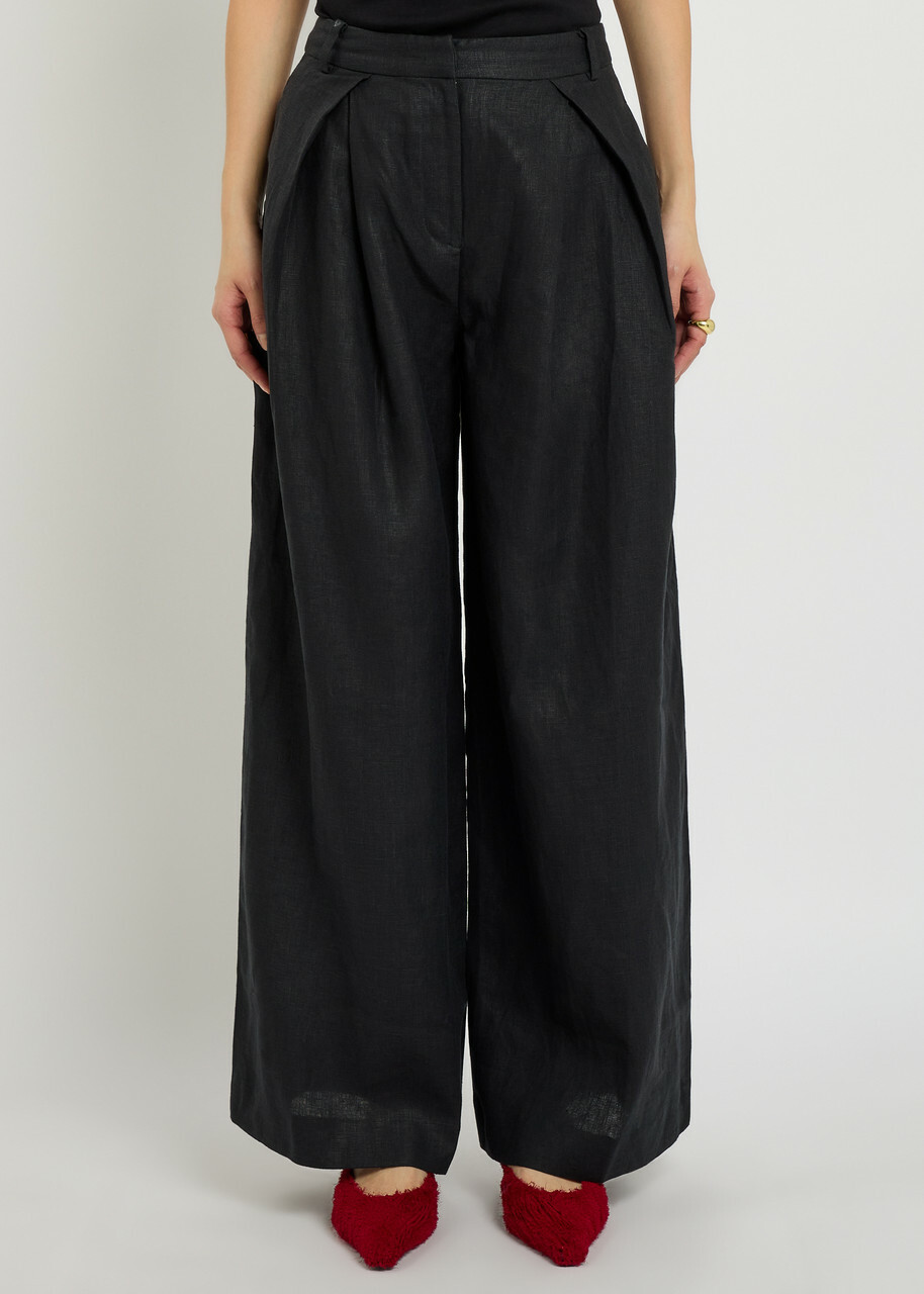 Faithfull The Brand Sofia Pleated Wide-leg Linen Trousers Black