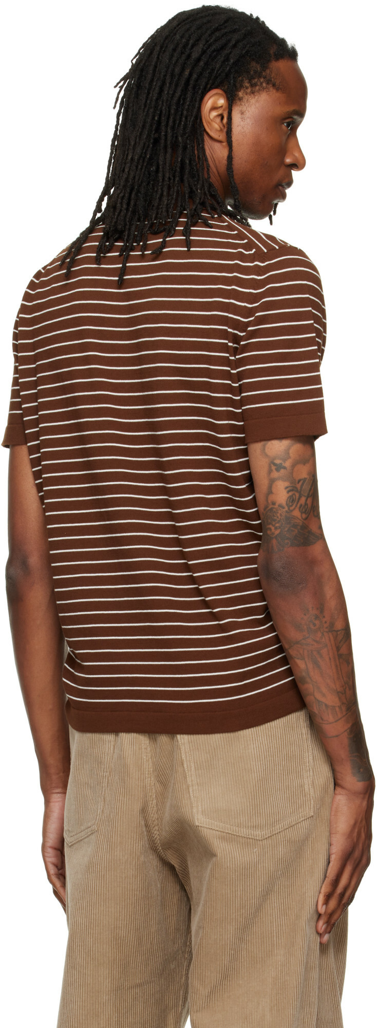 A.P.C. Brown Fitted Striped Polo