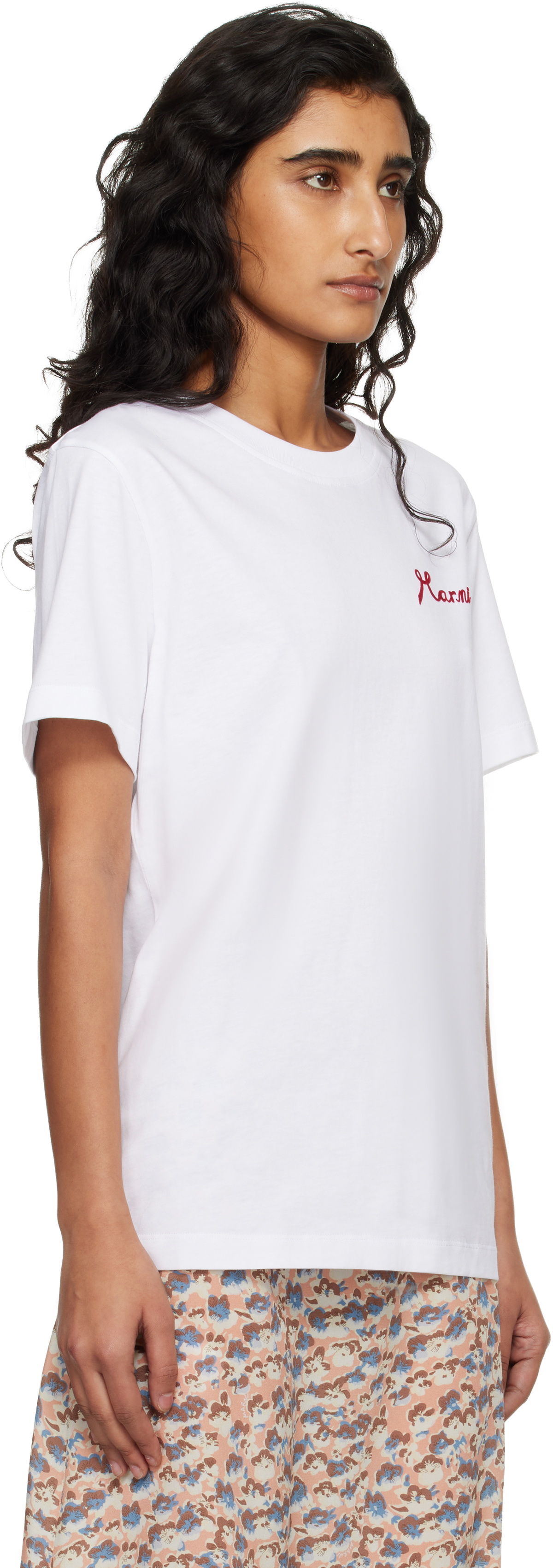 Marni White Cotton Flocked Marni Logo T-shirt