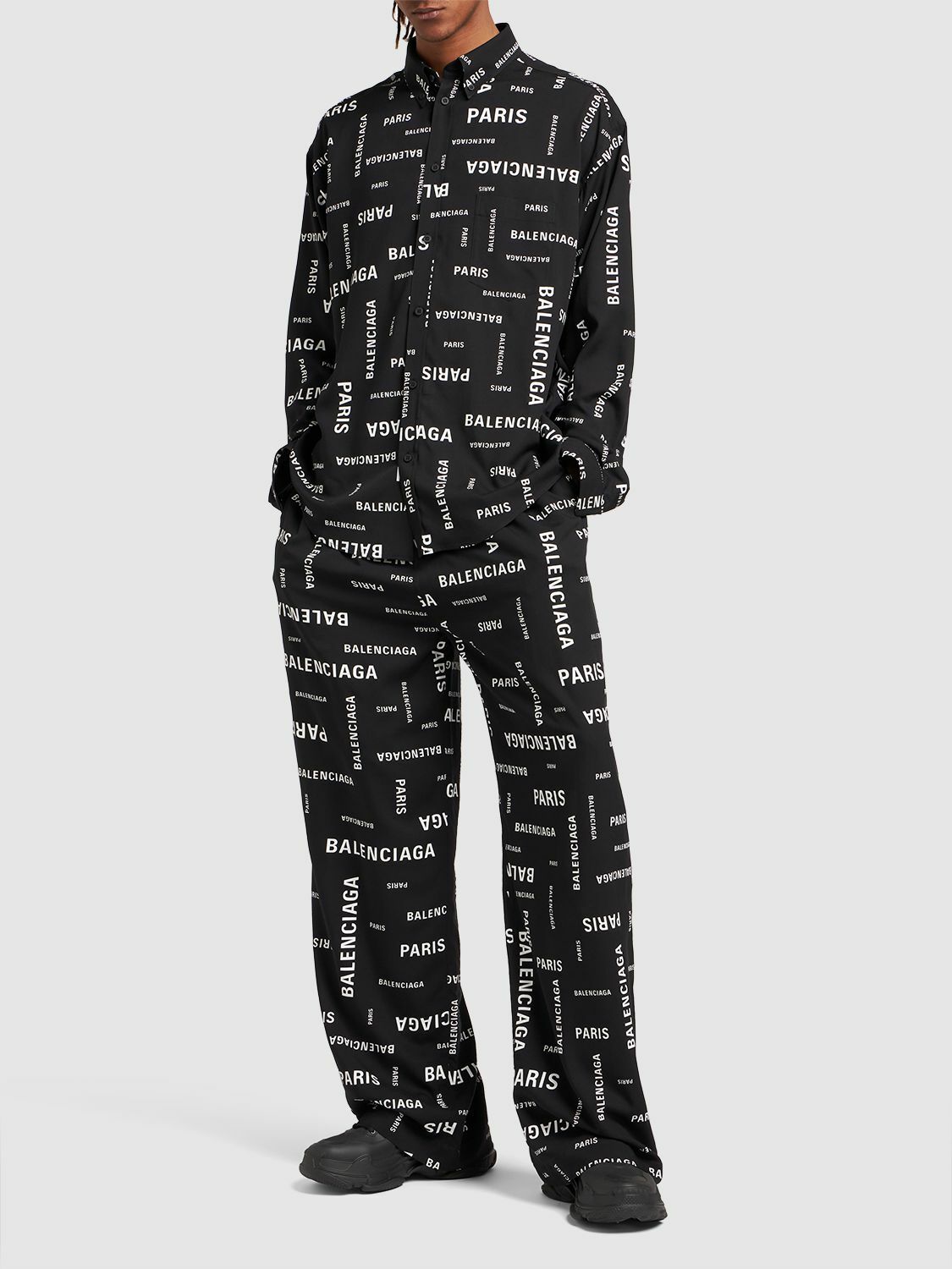 BALENCIAGA - Paris Allover Viscose Poplin Pants