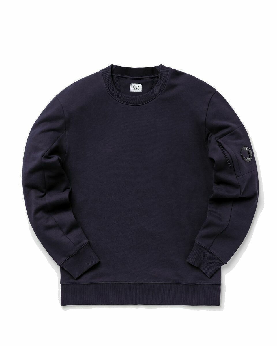 Photo: C.P. Company Diagonal Raised Fleece Back Logo Sweatshirt Blue - Mens - Sweatshirts