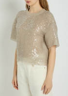 Brunello Cucinelli Embellished Silk Blouse Silver