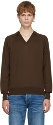 TOM FORD Brown Silk V-Neck Sweater