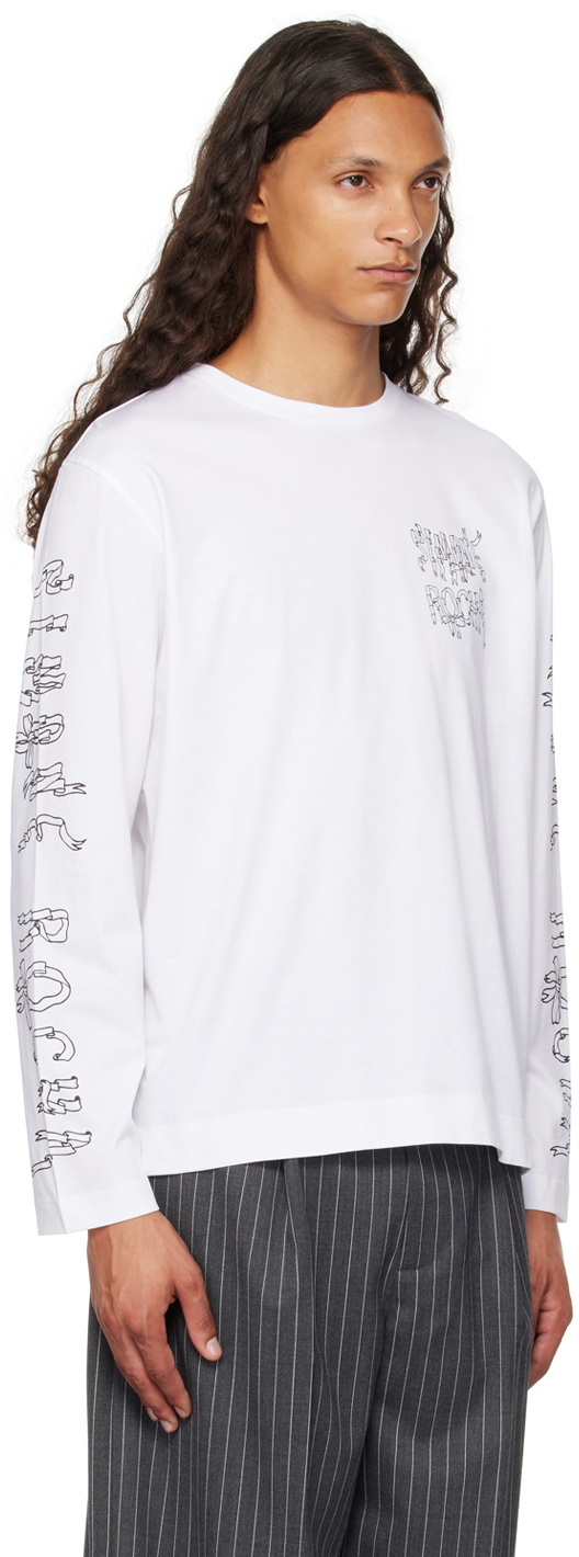 Simone Rocha White Printed Ribbon Logo Long Sleeve T-Shirt Simone