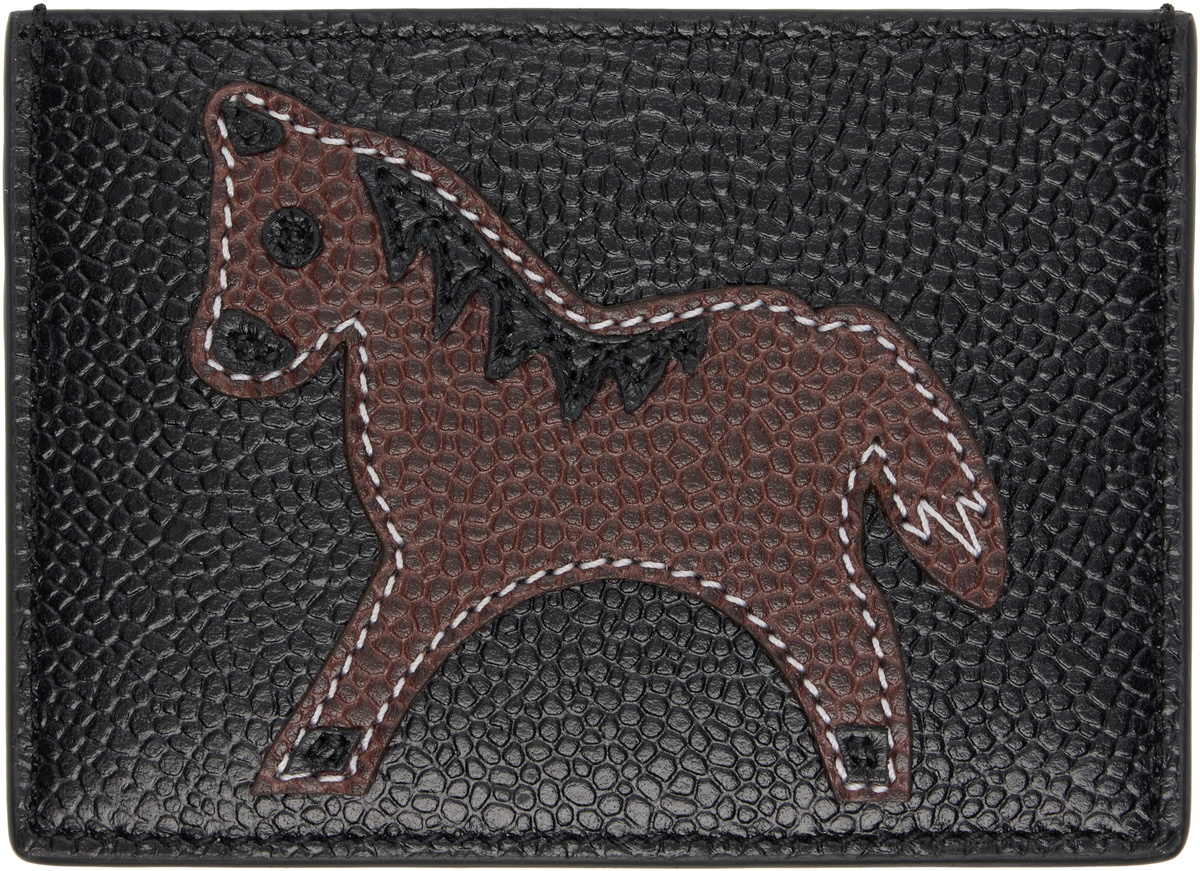 Thom Browne Black Single Card Holder With Horse Appliqué Thom Browne