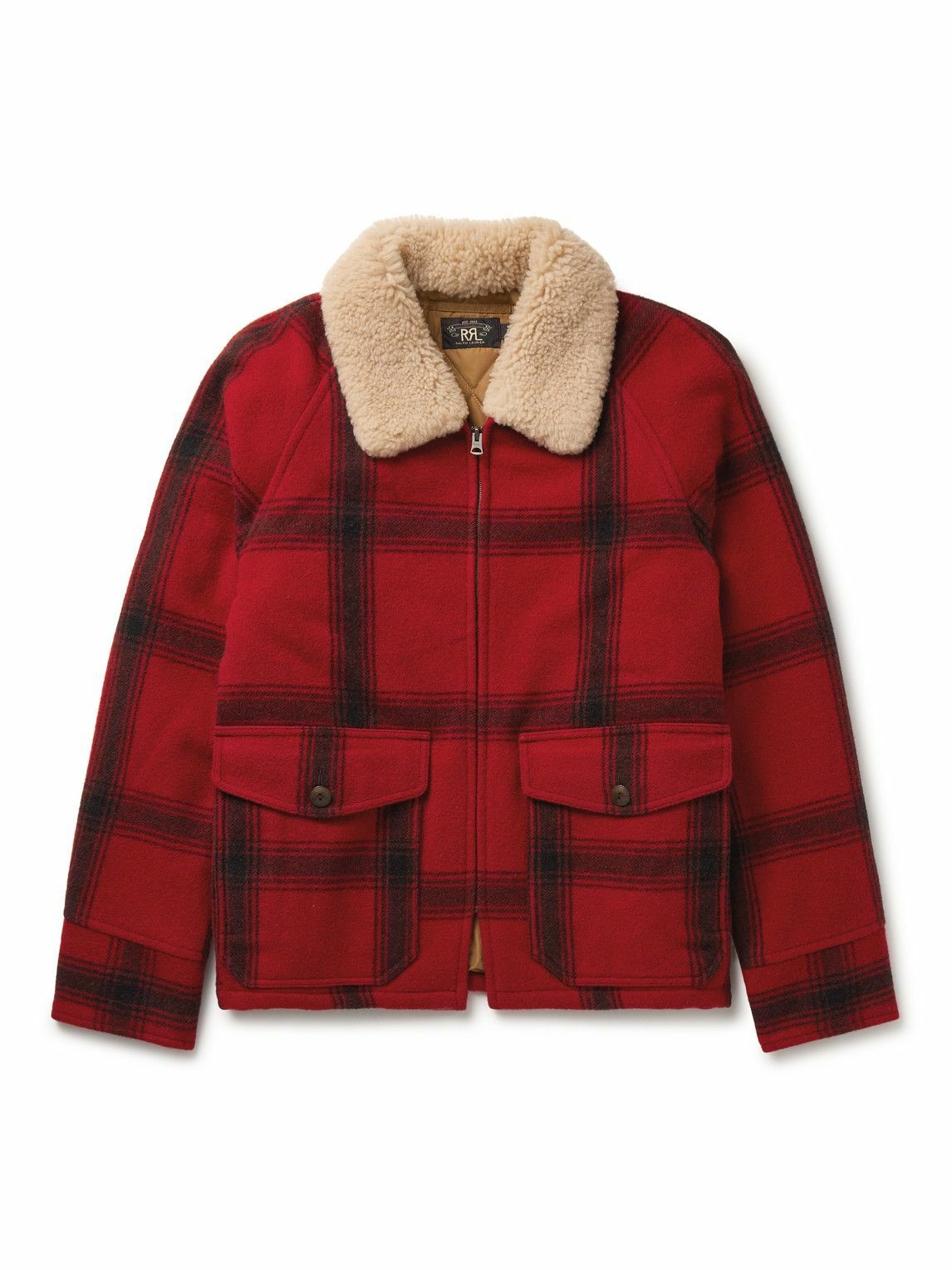 RRL - Shearling-Trimmed Padded Checked Wool Jacket - Red RRL