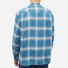 Wacko Maria Men's Ombre Check Open Collar Shirt in D-Blue