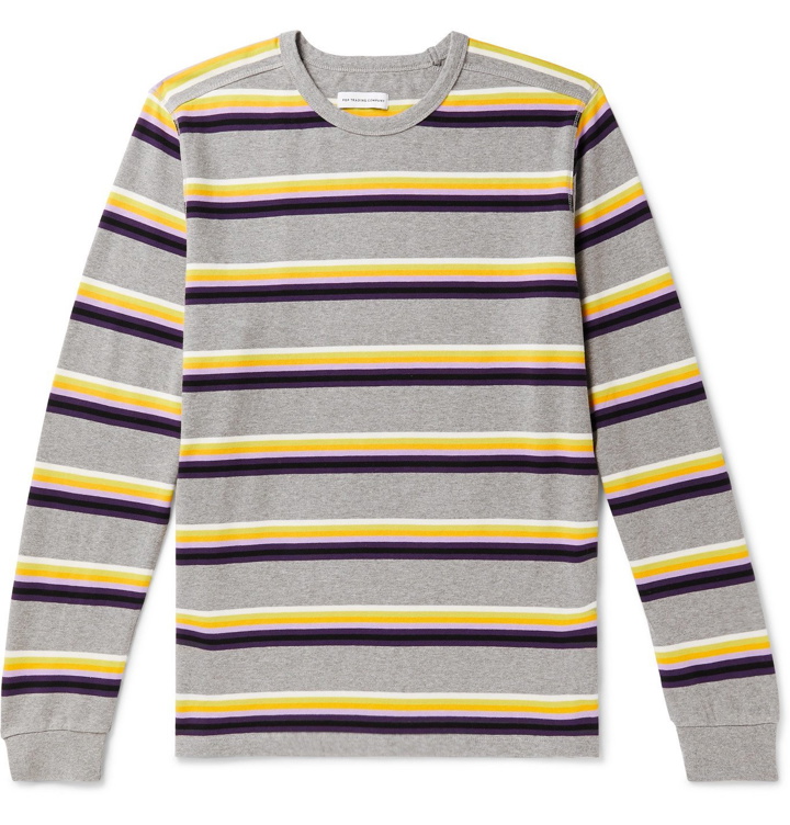 Photo: Pop Trading Company - Logo-Embroidered Striped Mélange Cotton-Jersey T-Shirt - Gray