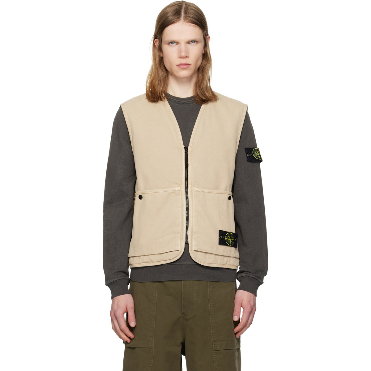 Stone Island Beige 6100007 Organic Panama Cotton 'Old' Effect Vest
