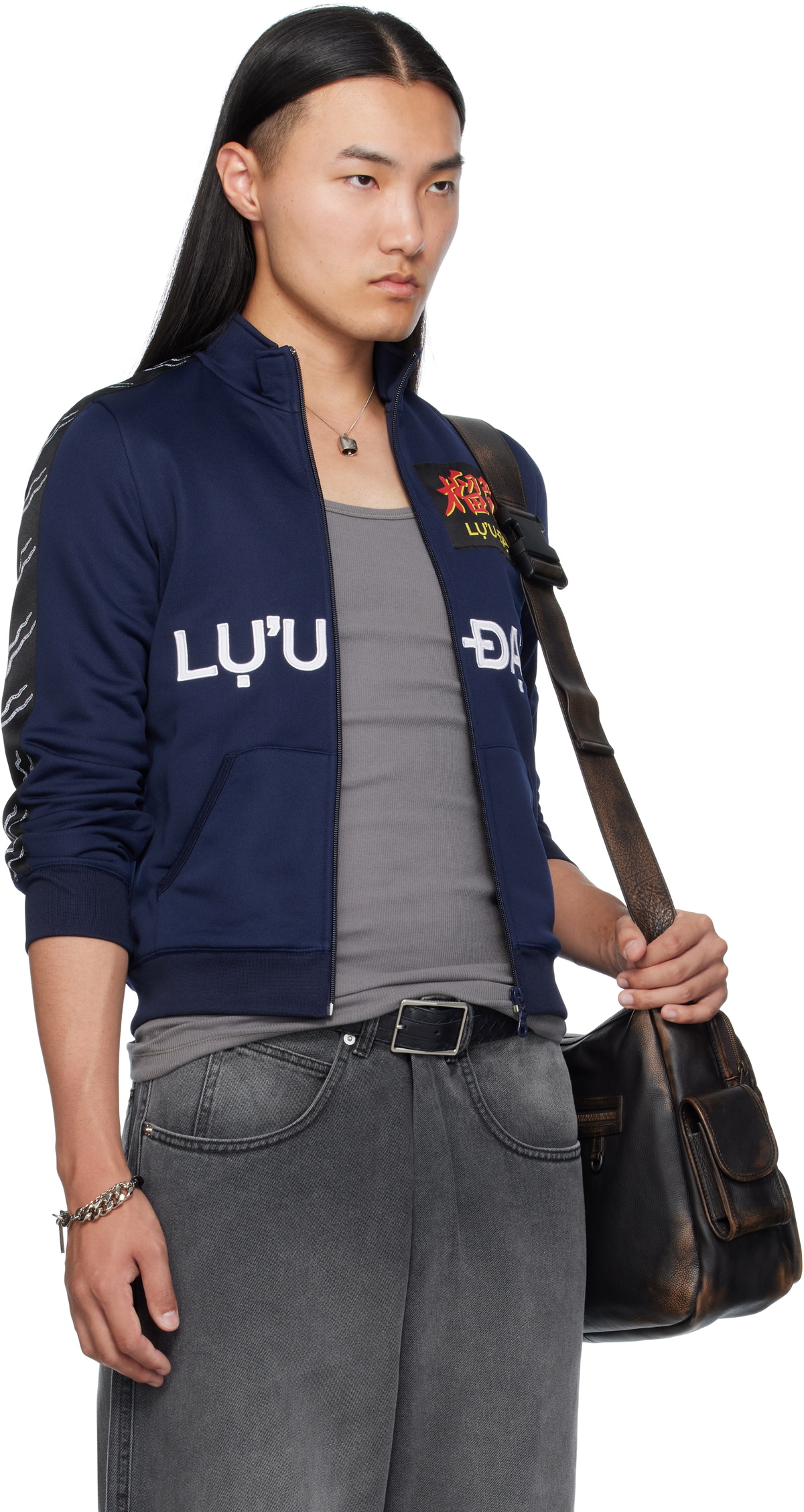 LU'U DAN Navy Shrunken Track Jacket