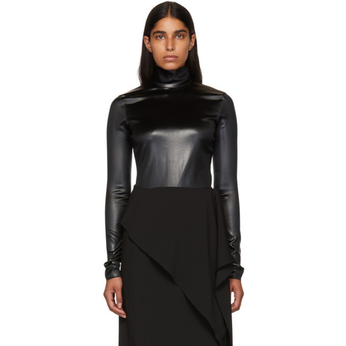 Givenchy Black Faux-Leather Turtleneck Bodysuit Givenchy