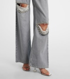 Area Distressed embellished wide-leg jeans