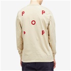 POP Trading Company Men's Logo Longsleeve T-Shirt in White Pepper/Rio Red