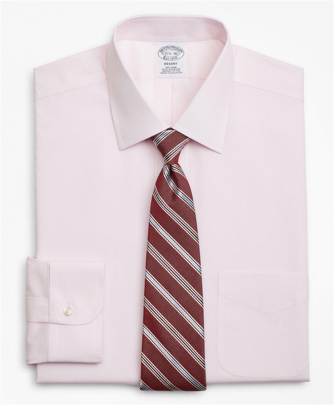Photo: Brooks Brothers Men's Regent Regular-Fit Dress Shirt, Non-Iron Herringbone | Light Pink