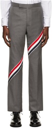 Thom Browne Grey Super 120s Wool RWB Stripe Trousers