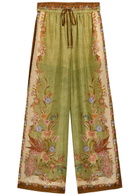 Zimmermann Indra Printed Silk Trousers Khaki
