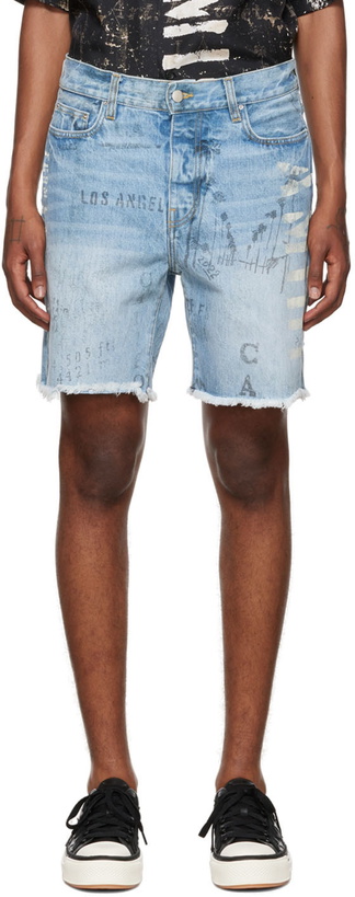 Photo: AMIRI Blue Military Stencil Shorts