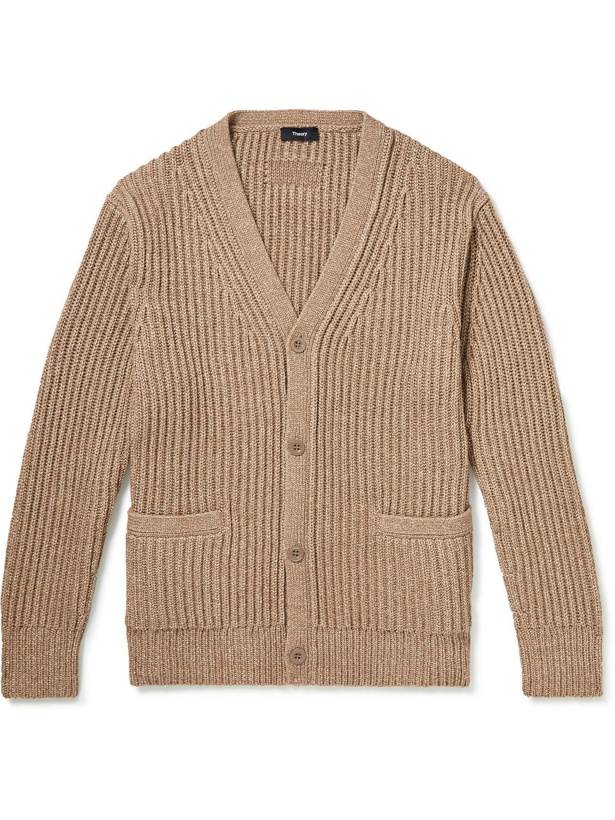 Photo: Theory - Mars Ribbed Cotton-Blend Cardigan - Neutrals