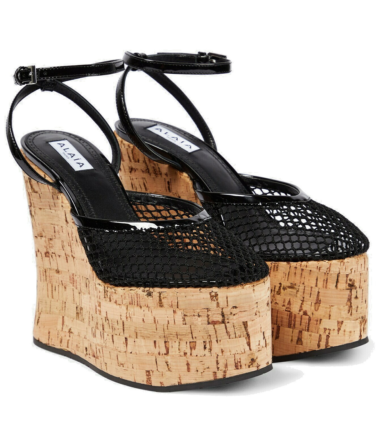 Alaïa Patent leather and mesh wedge sandals ALAÏA