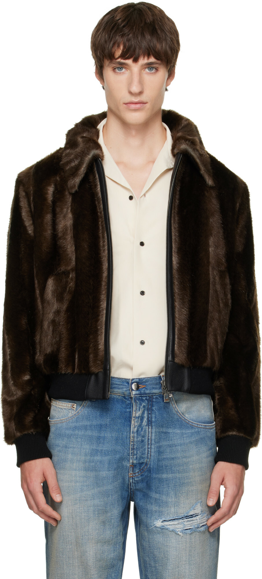 AMIRI Brown Faux-Fur Blouson Jacket