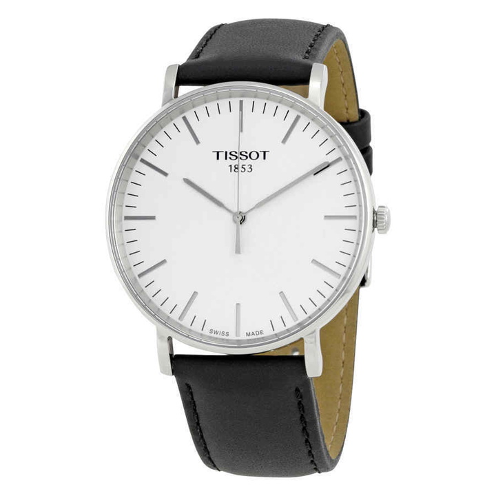 Photo: Tissot Everytime Silver Dial Black Leather Mens Watch T1096101603100