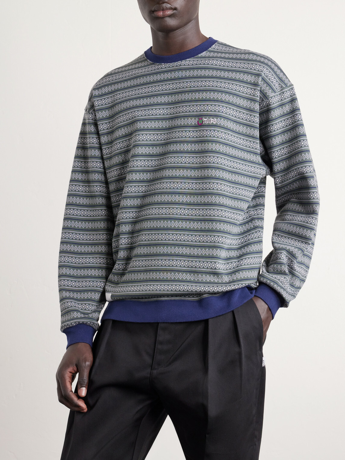 WTAPS - Logo-Appliquéd Striped Cotton-Jersey T-Shirt - Green