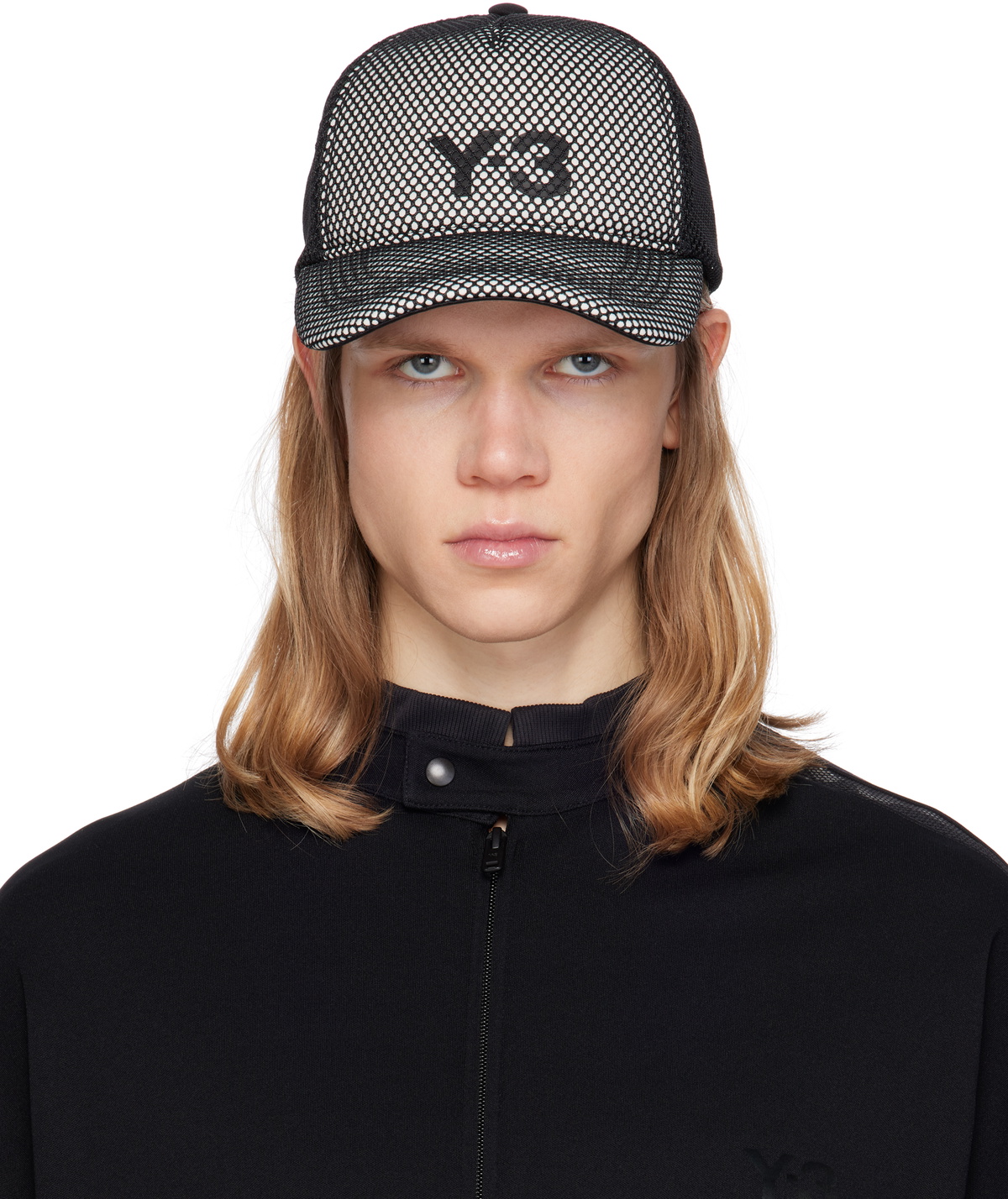Y-3 Men's 3 Stripe Double Peak Cap in Black Y-3